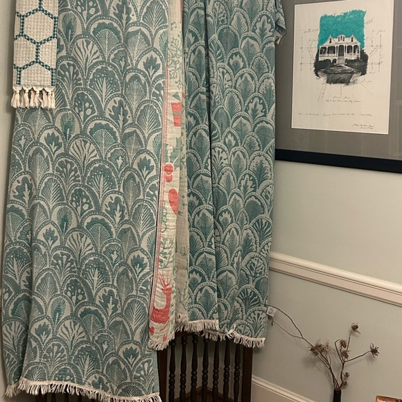 SUCCULENTS Teal Green Ecru White Loom Weave Organic Cotton 2 Side New With Tag - Picture 11 of 16